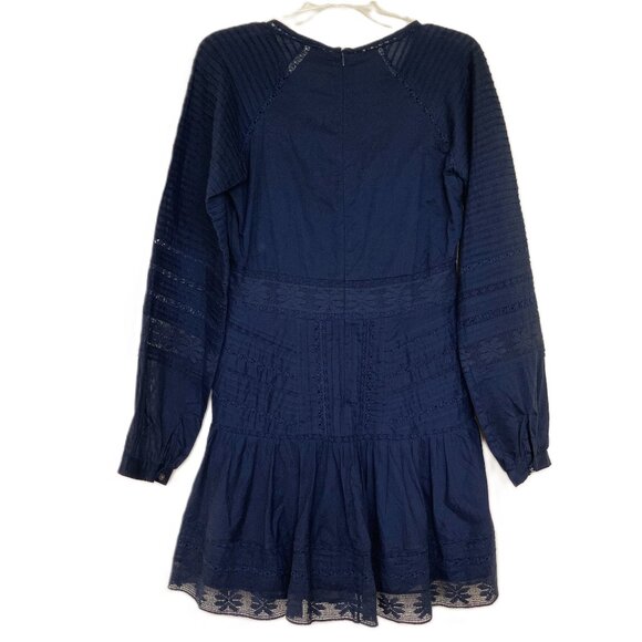 Veronica Beard Addilyn Dress Long Sleeve Navy Ink Blue Eyelet Lace Women's 4 - Picture 7 of 8